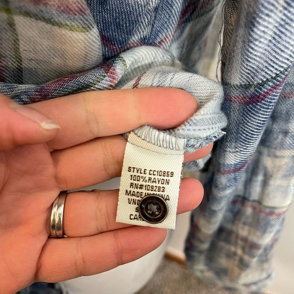 5 for 25 Vintage Havana Blue BOHO Butter Soft Plaid Knotted Shirt S - Picture 9 of 9